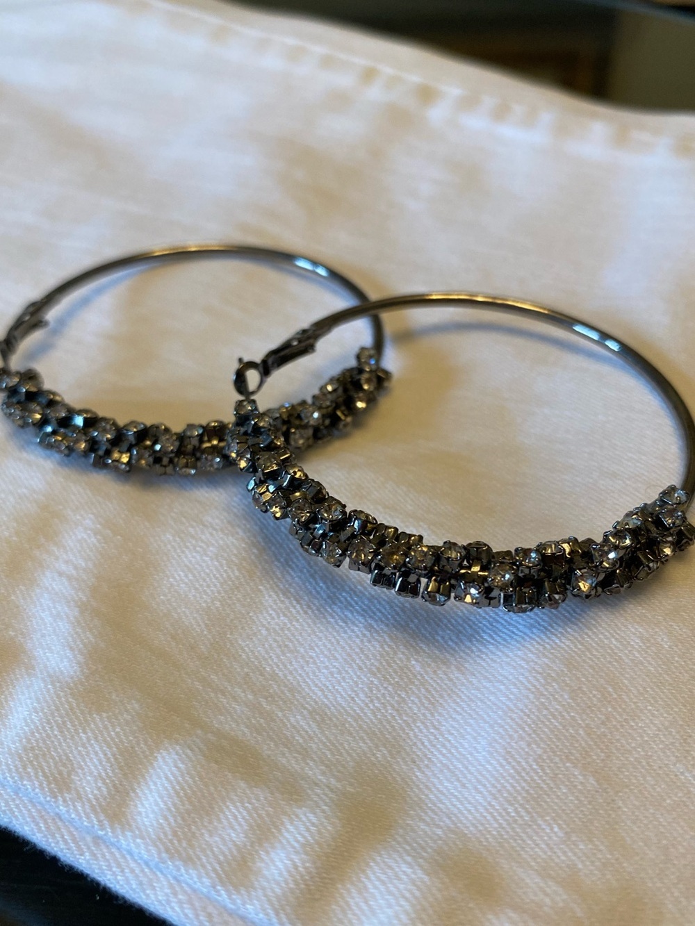 Gunmetal Crystal Hoop Earrings - Women Jewelry